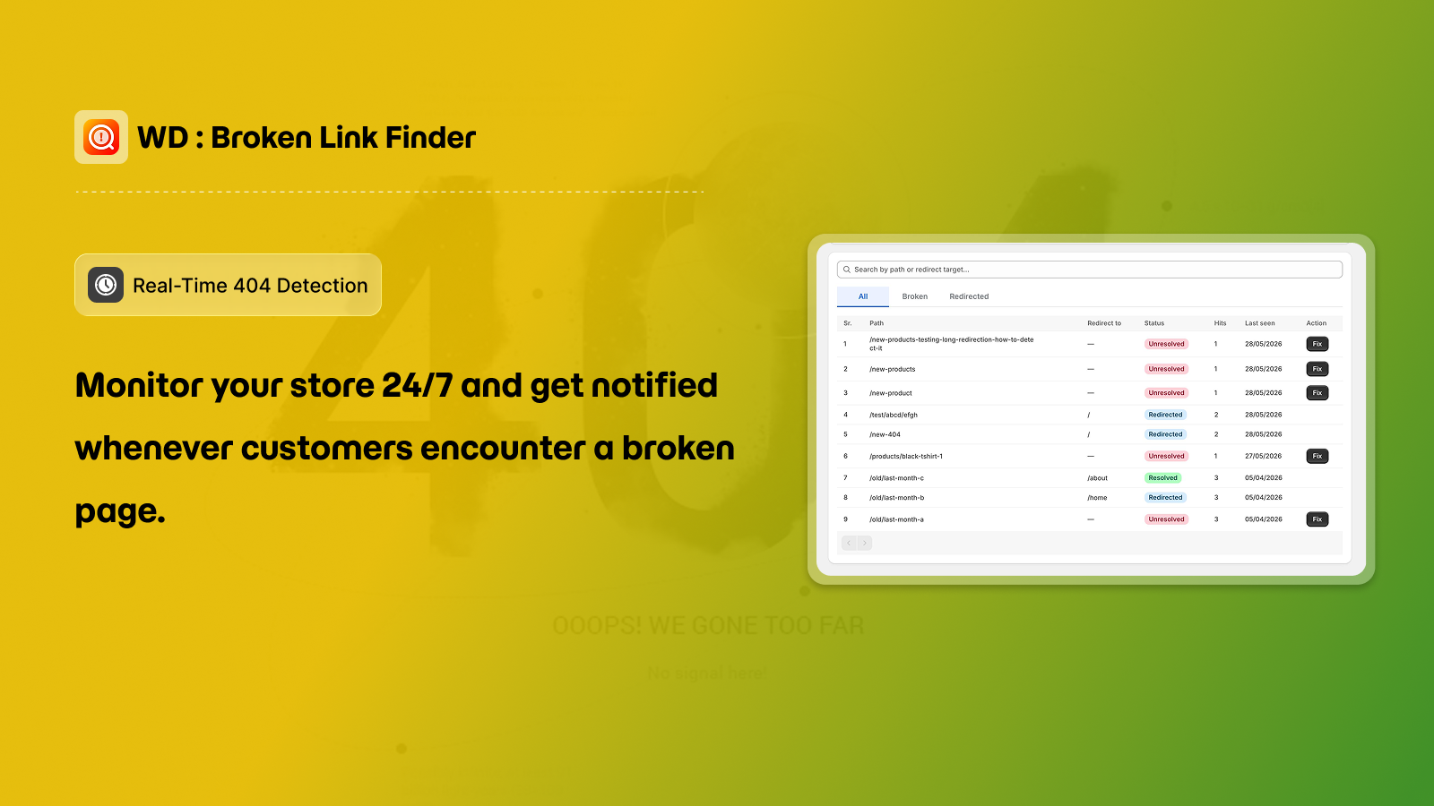 Real-time 404 detection